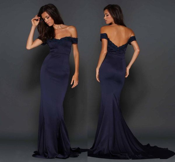 

dark navy bridesmaid dresses off shoulder backless sweep train bridemaid gowns elastic satin with applique, White;pink
