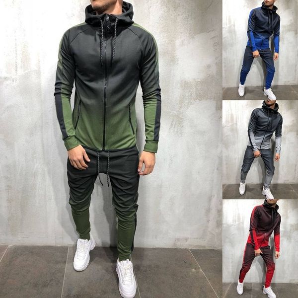 

zogaa 2018 brand men tracksuit 2 piece set 3d gradient color casual hoodies sweatshirt and pants sportswear joggers men sets, Gray
