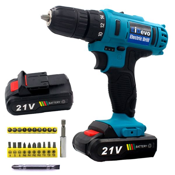 

mini drill electric screwdriver cordless drill 2 batteries drilling eu plug plastic box two speed power tools