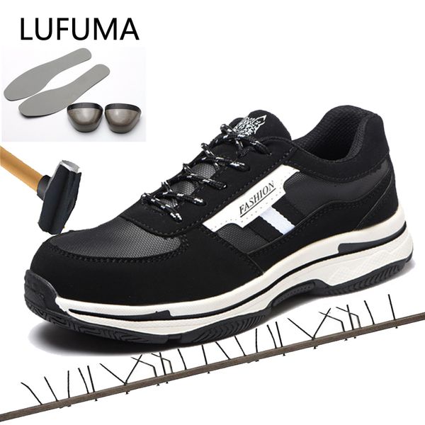 

lufuma men's steel toe work safety shoes lightweight breathable anti-smashing anti-puncture non-slip reflective casual sneaker, Black