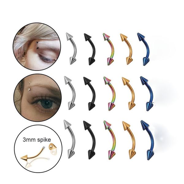 

pinksee 5pcs/lot 6/8/10mm 16g eyebrow piercing helix earring body jewelry surgical steel curved barbell bar spike eyebrow ring, Slivery;golden