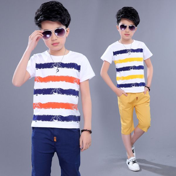 

kids sets boys summer new children short sleeved t shirt +pant two sets of children's sport suit 5-14 ages clothing 10 12 year, White