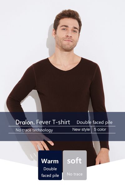 

men's winter dralon warm t-shirt double-sided cashmere non trace heating plus cashmere base coat solid large casual top, Black;white