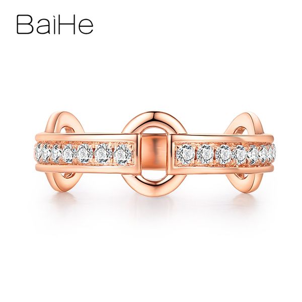 

baihe solid 18k rose gold(au750) about 0.30ct h/si round cut 100% genuine natural diamonds wedding trendy fine jewelry gift ring, Golden;silver