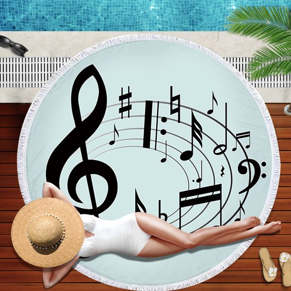 

microfiber round beach towel for adults summer toalla tassel yoga mat music note printed serviette de plage 150cm