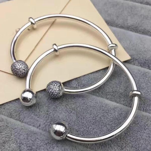 

moments silver open bangle with logo caps bangle bracelet fit women bead charm 925 sterling silver fine jewelry, White