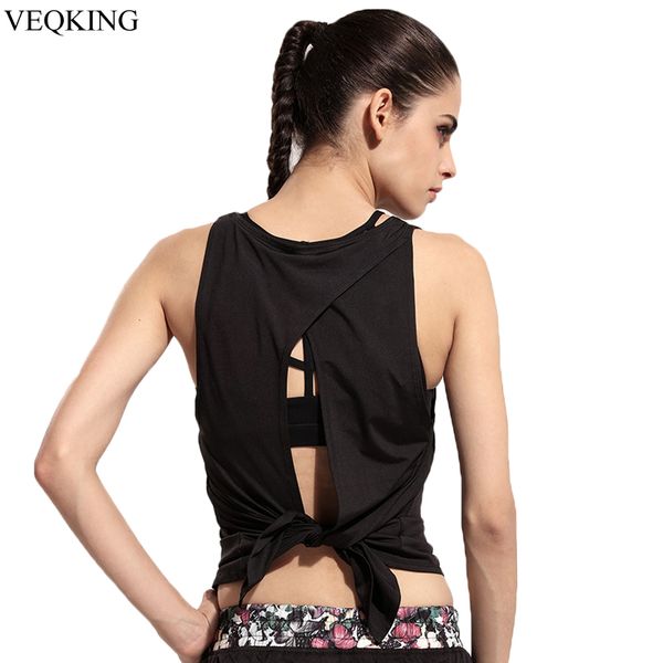 

veqking women sleeveless back split yoga shirts backless fitness t-shirt running breathable quick dry sport workout yoga ves, White;red
