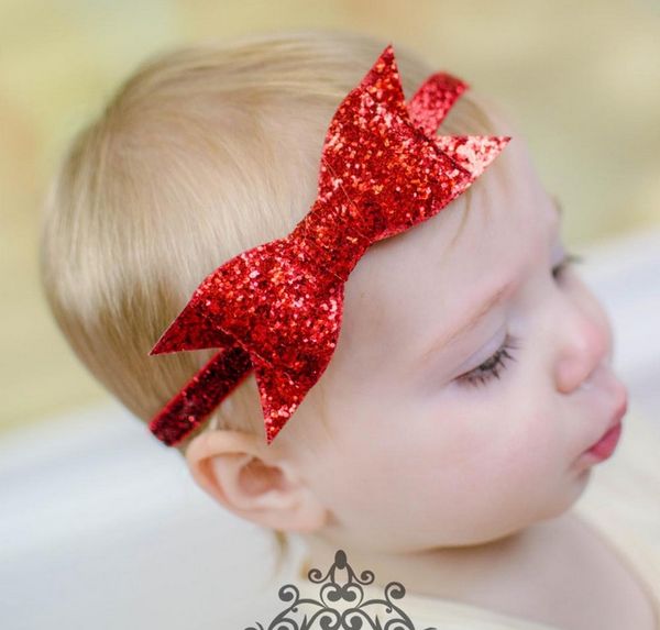 

12 colors turban 2019 new infant baby girls big glitter shiny sequin bow headbands stretchy headwraps girl hair accessories with sequins, Silver