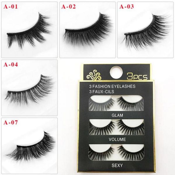 

3 pairs/set 3d false eyelashes pure handmade black thread false eyelashes messy soft natural thick fake eyelashes 3d makeup 47 styles