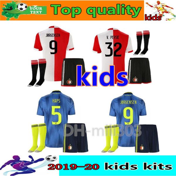 

2019 2020 feyenoord soccer jersey kids kits uniform 19 20 larsson 32 v.persie 19 berghuis 10 vilhena 9 jorgensen child football jersey shirt, Black