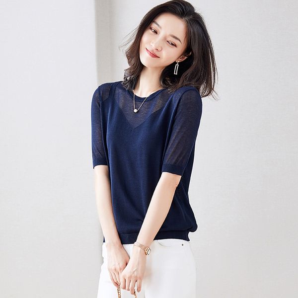 

new summer lady knitted sweater short sleeve hollow out patchwork women pullover xz804, White;black