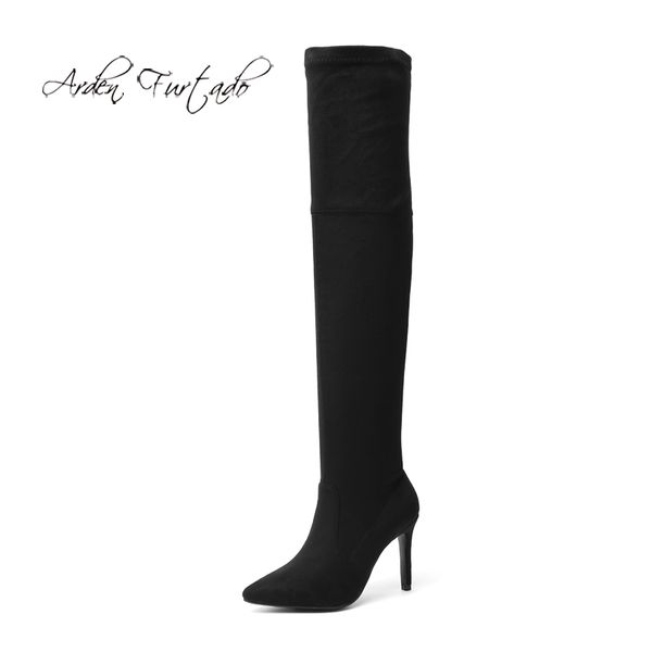 

arden furtado fashion women's shoes winter pointed toe stilettos heels classics elegant ladies boots over the knee high boots, Black