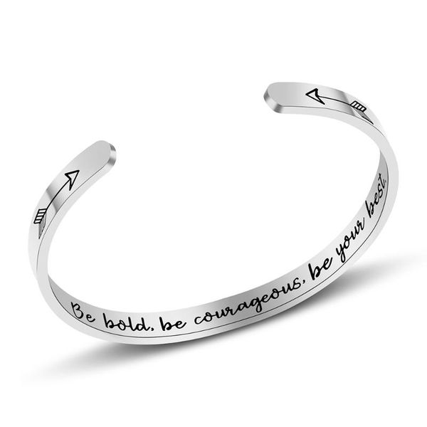 

text "be bold,be courageous.be your quot; silver color open bangles cuff bracelets for women men jewelry accessories gifts, Black