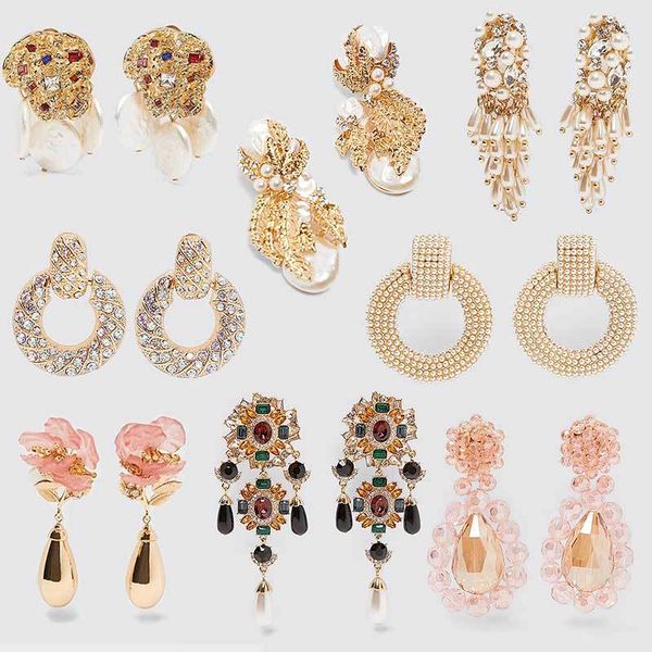 

jjfoucs trendy crystal drop earrings women 2019 flower colorful gold color simulated pearl beaded statement earrings jewelry, Silver