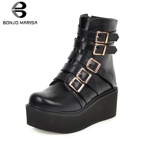 

bonjomarisa autumn plus size 33-46 girl thick platform booties lady elegant black wedges ankle boots women 2019 high shoes woman