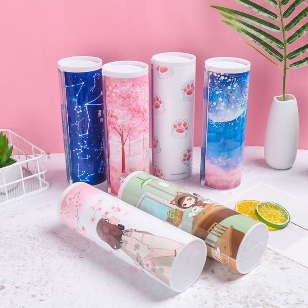 

1 pc portable quicksand translucent cylindrical password pencil box multifunction pencil cases school supplies stationery