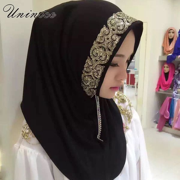 

muslim women's hijab sequins scarf hooded instant wraps bandanas cap underwear shawl headscarf abaya brim headgear arab islamic, Red