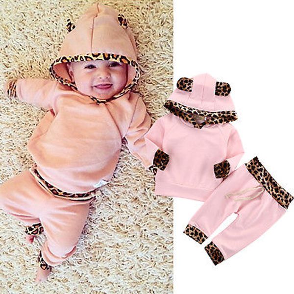 

newborn cute baby clothes for kids girls leopard set bebek hooded sweatshirt +pants outfits tracksuit kids clothing set, Black;blue