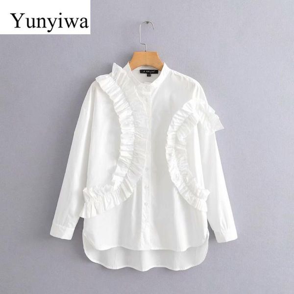 

heart machine three-dimensional broken side split shirt womens blouse turtleneck blouses clothes blusas camisas mujer, White