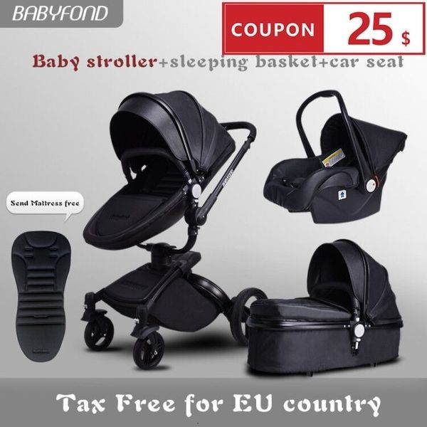

fast shipping luxurious 3 in 1 baby stroller aluminium alloy baby pram leather two-way shock baby trolley with gifts umbrella cj191115