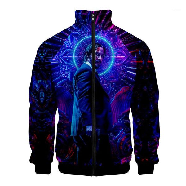 

collar long sleeve spring mens outwear fashion designer mens coats 3d digital print john wick 3 mens jackets stand, Black;brown