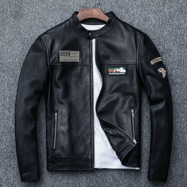 

2018 layers of leather men's leather short style slim jacket, Black