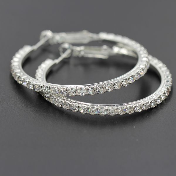 

wholesale- fashion silver gold rhinestone small and big round hoop earrings jewelry crystal earrings for women girl party 3cm 4cm 5cm, Golden;silver