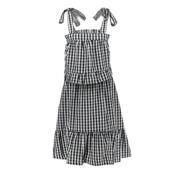 

jaycosin summer sundress sleeve loose sling ethnic style print plaid dress a line 2 piece set women skirt and summer, White