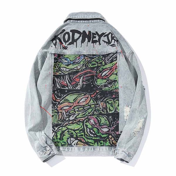 

mcikkny hip hop men graffiti denim jackets fashion oversize cartoon printed jeans jackets male size m-2xl, Black;brown
