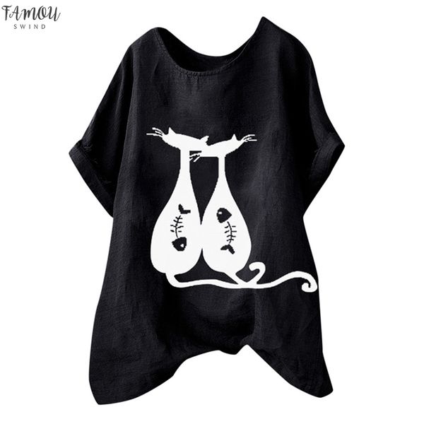 

women shirts two fat fish patterns cotton short sleeve loose lightweight trend elegant summer blouse shirts, White