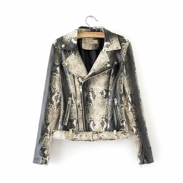

klacwaya women vintage snake pu leather jackets kl9828pt, Black