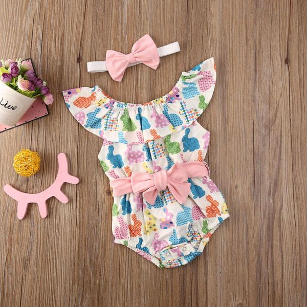 

baby bodysuit 2020 easter sunday newborn baby girl sleeveless bodysuit jumpsuit playsuit sunsuit clothes set, White