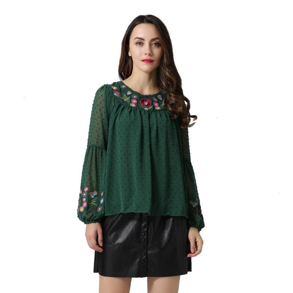 

floral chiffon blouse woman women floral embroidery chiffon shirts bow tie sleeve o neck pleated blouse ladies casual blusas lt2157, White