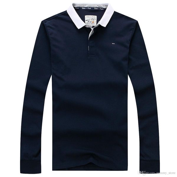 

eden park 2019 long sleeve polo men nice design business casual style 100%cotton homme polo full sleeve size m to 3xl men polo, White;black
