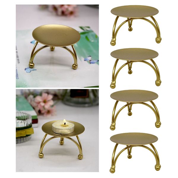 

4pc gold iron plate candle holder decorative pillar candle stand for wax candles