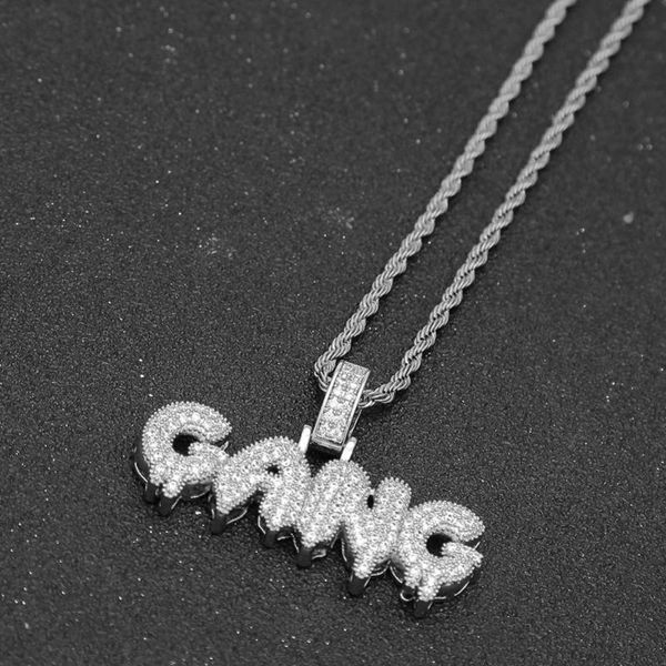 

iced out cubic zircon bling bubble letters gang pendant necklace men women hip hop cz necklace gifts, Silver