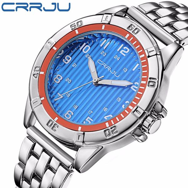 

waterproof movement men's sports quartz watches male clock stainless band wristwatch relogio masculino crrju, Slivery;brown