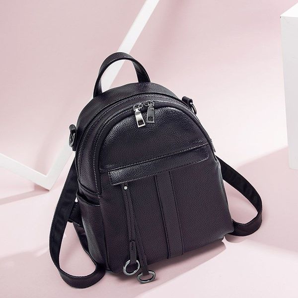 

2020 new soft pu leather backpack women small bag casual simple black ring back pack female bagpack leisure