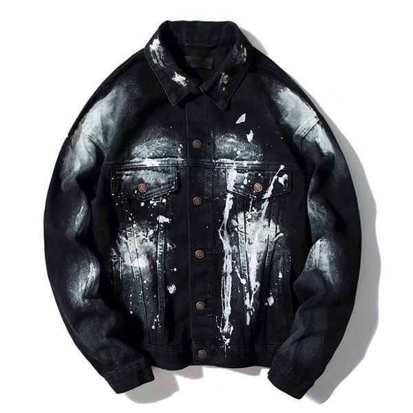 

19ss men designer jacket street hip hop hand-painted graffiti ink old lovers denim jacket private custom trend brand coats, Black;brown
