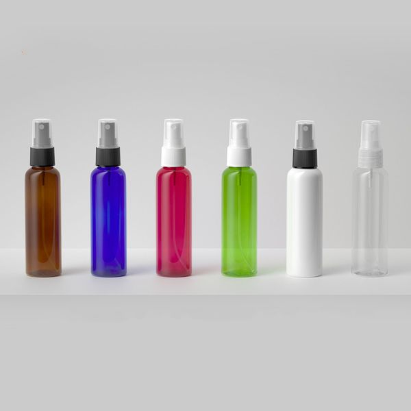 100x60ml esvaziamento multicolor plástico frasco de plástico animal de estimação, 2oz pequenos frascos de pulverização de viagem com bomba, frascos de perfume recarregável