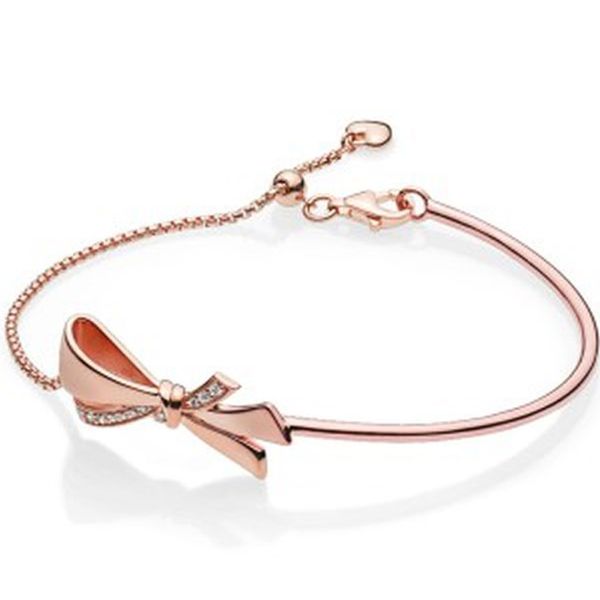 

original rose brilliant bow ball clasp adjust bracelet bangle fit 925 sterling silver bracelet bead charm diy fine jewelry, White