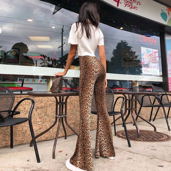 

high waist leopard print flare leggings 2020 autumn winter women fashion bodycon trousers club pants, Black;white