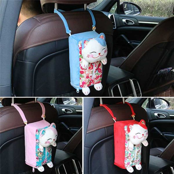 

multifunctional lucky cat hanging tissue box for car cartoon cute paper towel bag napkin tissue box