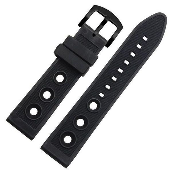 

hoge kwaliteit pvc rubber horlogeband voor mannen 22mm 24mm zwart waterdichte siliconen horloge band met rvs sluiting, Black;brown