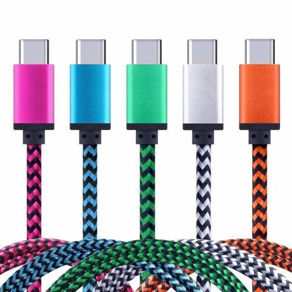 Tipo C Cables trenzados Tela de nailon 1 m 2 m 3 m micro V8 Cable de cargador de datos USB de 5 pines para samsung s4 s6 s7 edge s8 teléfono android letv lg g5