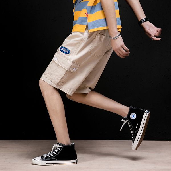 

mrdonoo 2019 summer new cotton men's shorts cargo shorts with pockets workwear casual hip hop streetwear 301c-dk287, White;black