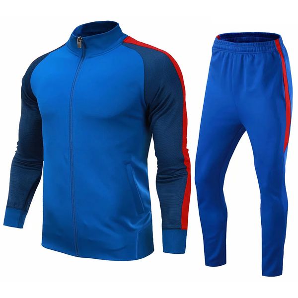 

2019winter men running sports clothing football kit futbol running jackets pants sportswear suits male workout jogging tracksuit, Black;blue