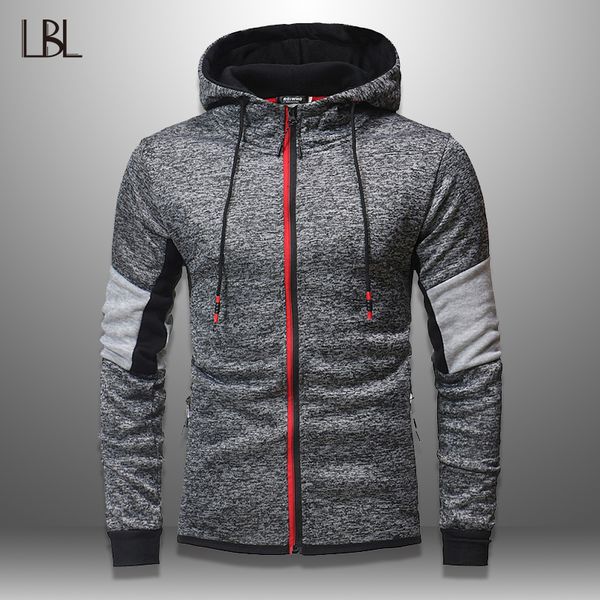 

lbl mens hooded sweatshirt slim fit hoodie man sportswear long sleeve zipper jacket male 2019 hoody tracksuit fitness clothing, Black
