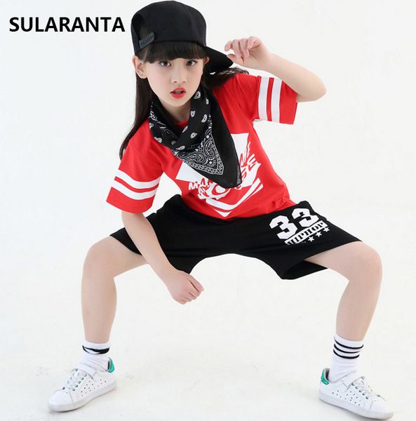 

дети hip hop одежда одежда футболки топы шорты повседневные для девочек мальчиков джаз танца костюмы набор бальные танцы streetwear, Black;red