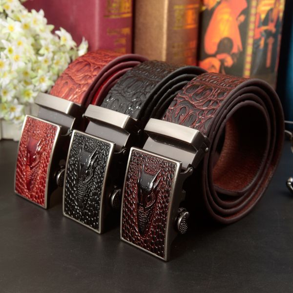 

2020 luxury crocodile grain belts automatic buckle business men belt 110-125cm designer belts men mens, Black;brown